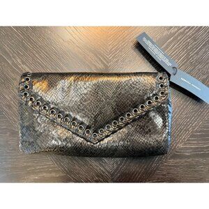 Rebecca Minkoff Black Whip Clutch With Grommet Detail Faux Snakeskin Finish New